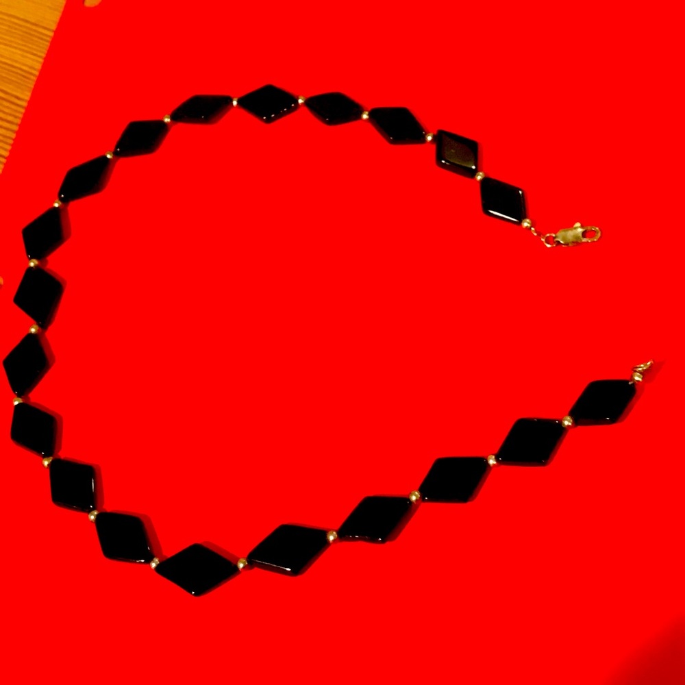 Black Onyx handmade artisan necklace, almost choker sized